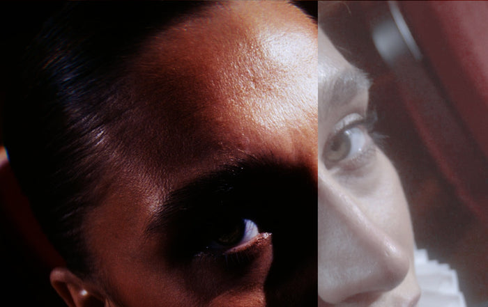 A portrait ungraded on the left and graded with a Retropia LUT on the right