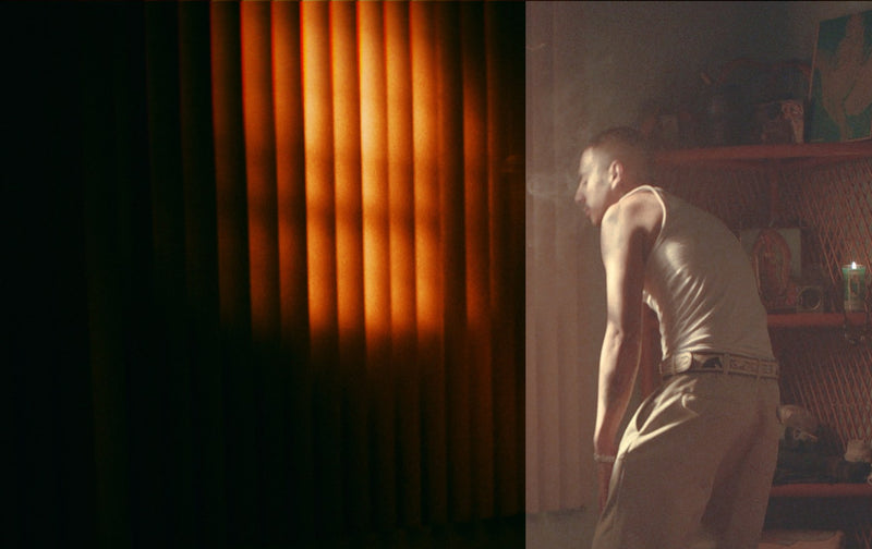 An interior ungraded on the left and graded with a Retropia LUT on the right